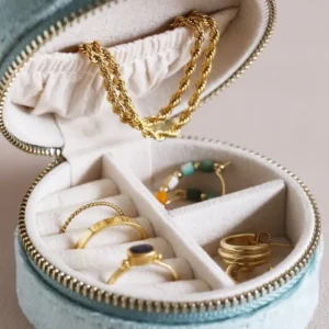 Mint Green Velvet Travel Jewelry Case